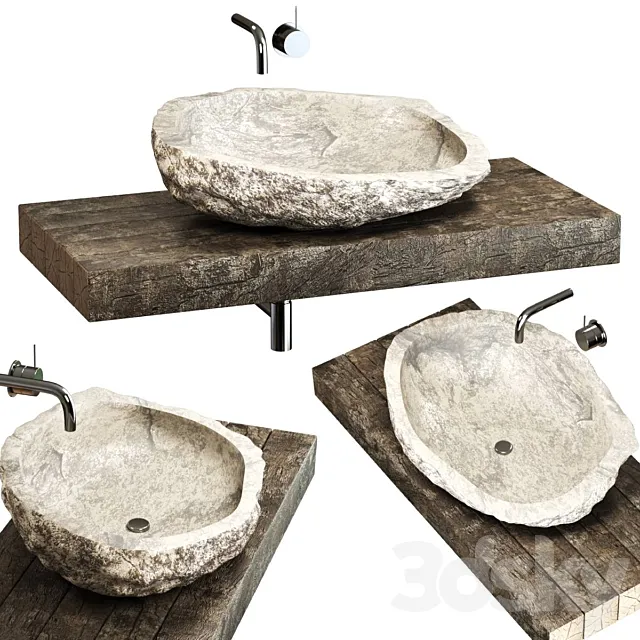 Stone sink on a log countertop 3ds Max