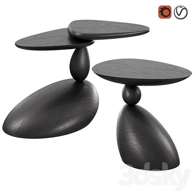 Stones and Twins coffee tables by WOODZENART from the Stone Story collection 3ds Max