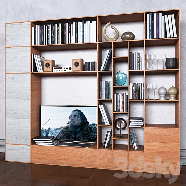 Storage system with books tv vase 8 3ds Max