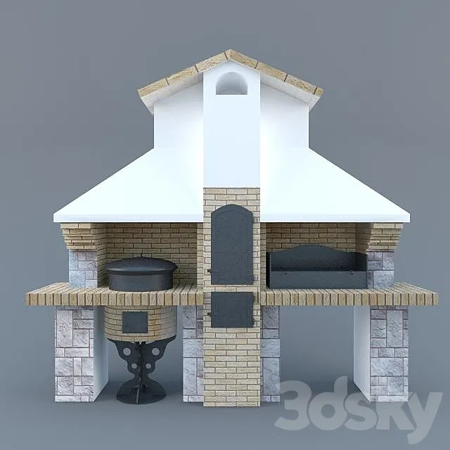 Stove-BBQ “Trio” with a grill and smokehouse Kazan 3DS Max Model