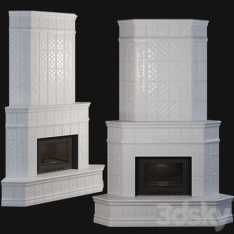 Stove – corner fireplace with tiles 3DS Max