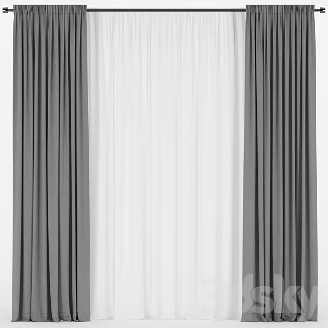 Straight curtains with tulle. 3DS Max Model