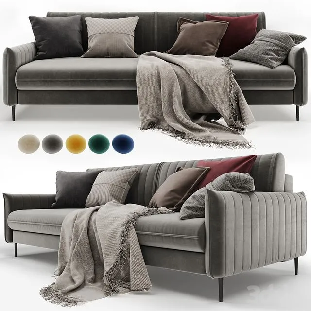 Straight sofa Swout Velvet Beige Mustard Gray Barhat Blue Emerland 3dsMax Model