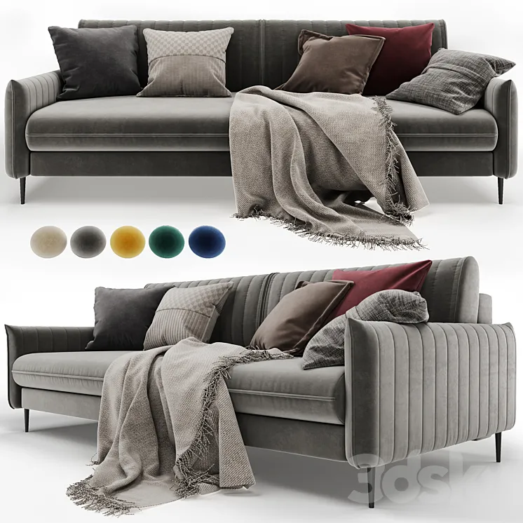 Straight sofa Swout Velvet Beige \/ Mustard \/ Gray Barhat Blue \/ Emerland from Divanru 3DS Max