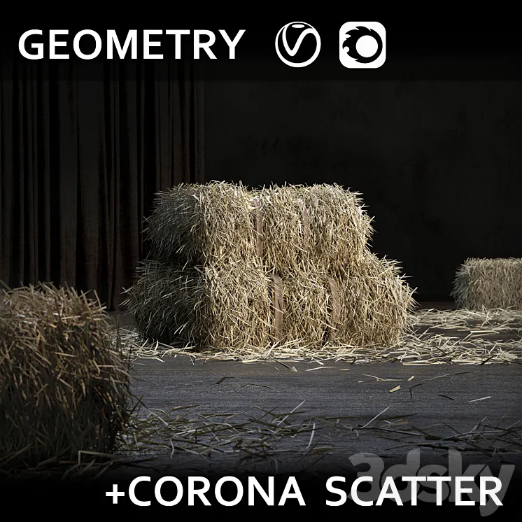 Straw bale (GEOMETRY + SCATTER) 3DS Max