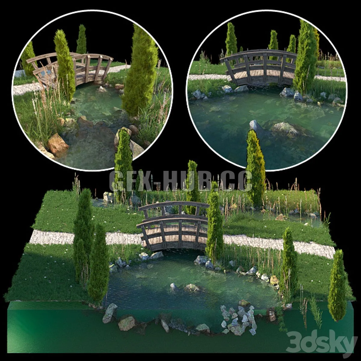 Stream and wooden bridge 3dsMax Model