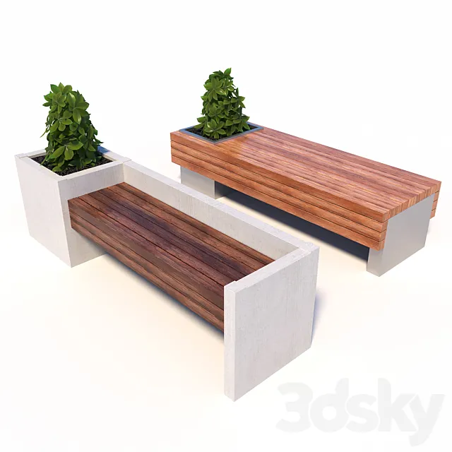 Street benches with plants 3DS Max Model