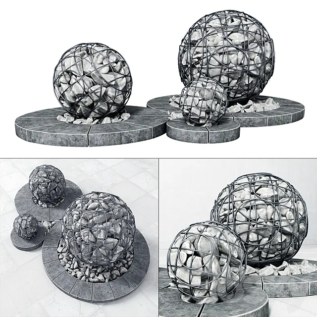 Street gabion sphere decor _ Street decor with gabions 3DS Max Model