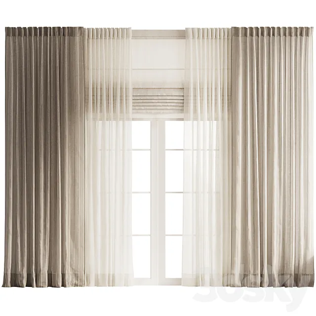 Striped Curtains with Tulle and Roman Shades 3ds Max