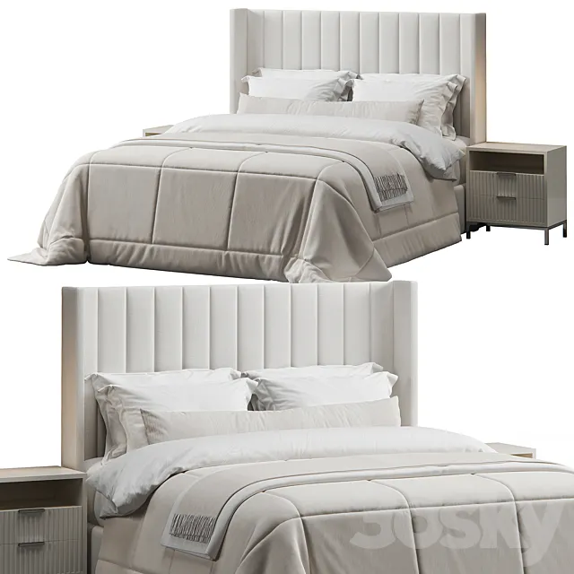 Striped Wingback Headboard Bed 3ds Max