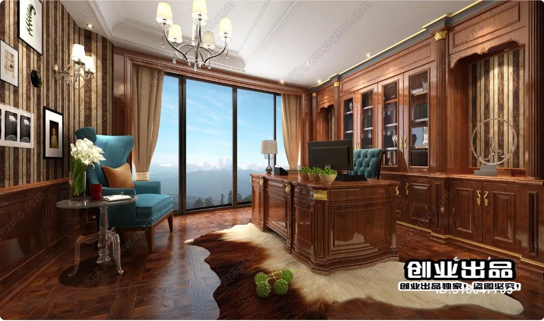 Study 3D Interior Scene Model – European Style – 002