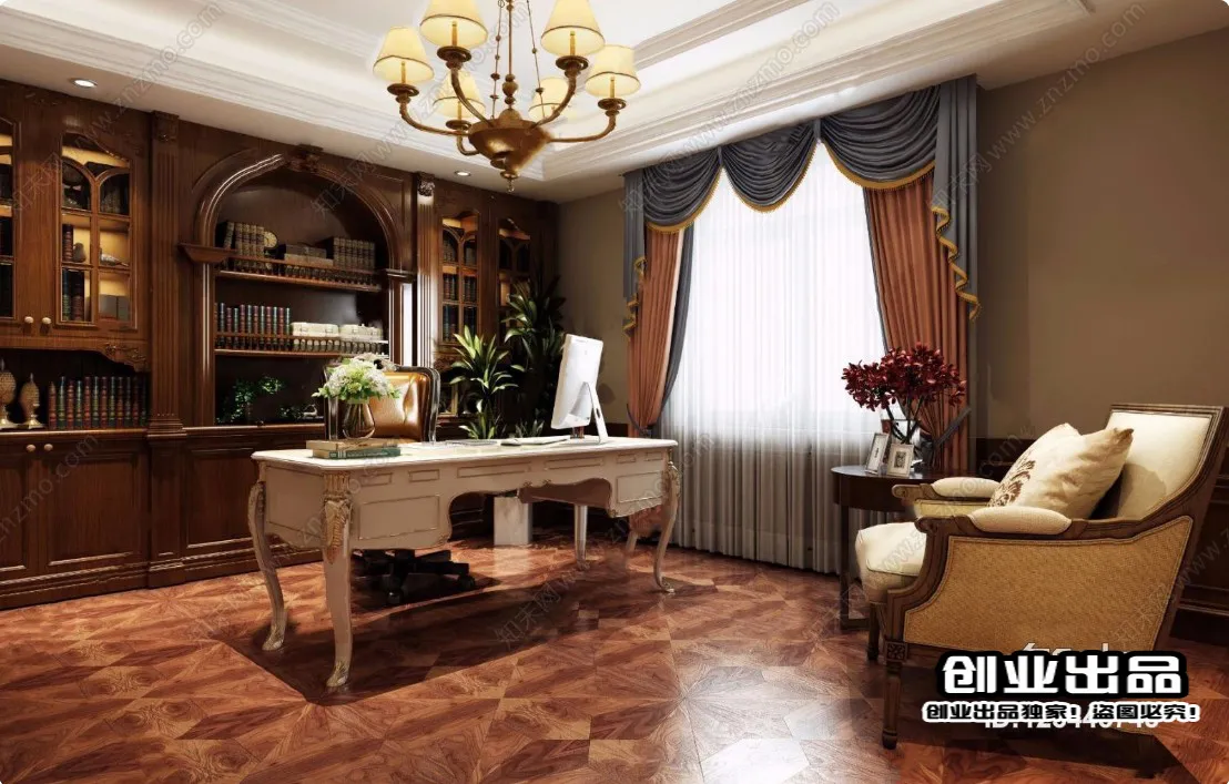 Study 3D Interior Scene Model – European Style – 004