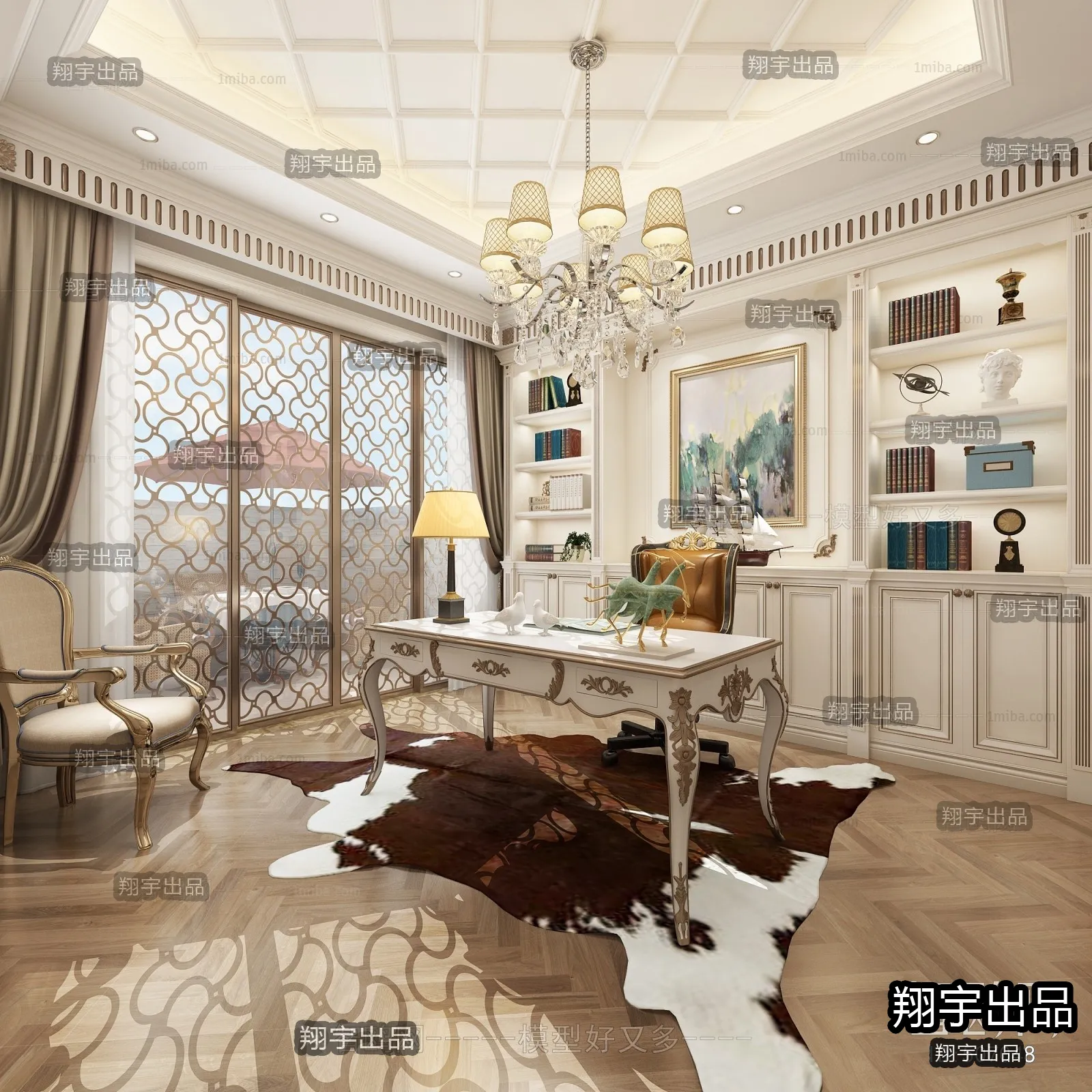 Study 3D Interior Scene Model – European Style – 010