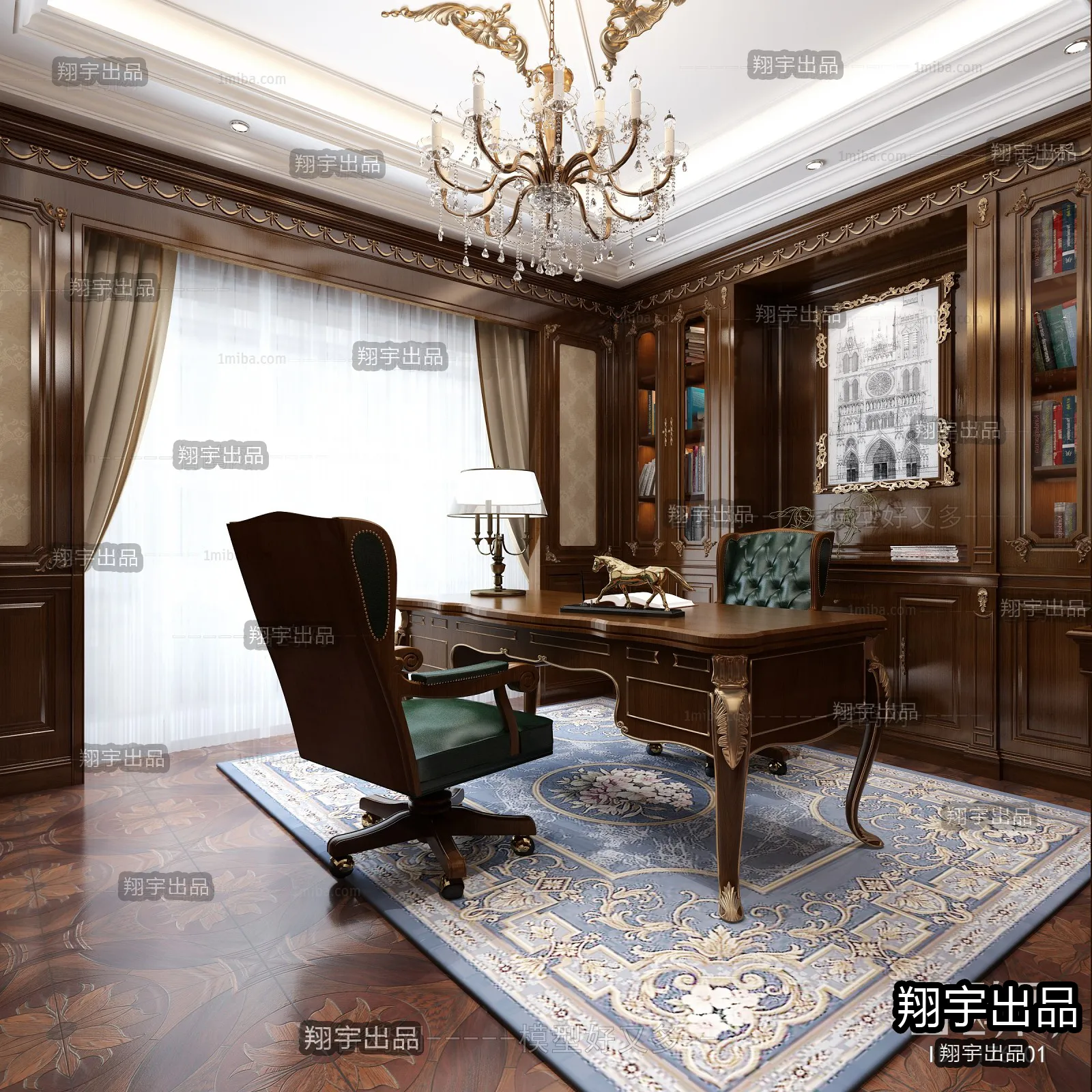 Study 3D Interior Scene Model – European Style – 011