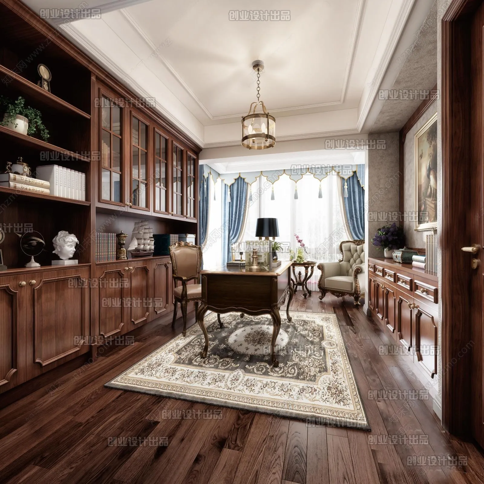 Study 3D Interior Scene Model – European Style – 012