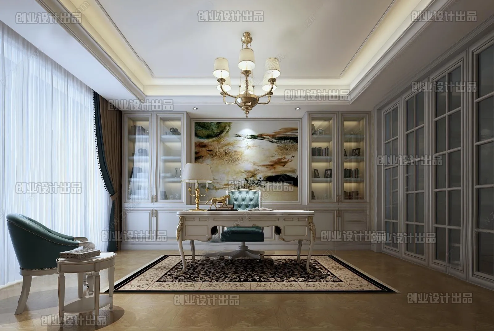 Study 3D Interior Scene Model – European Style – 015