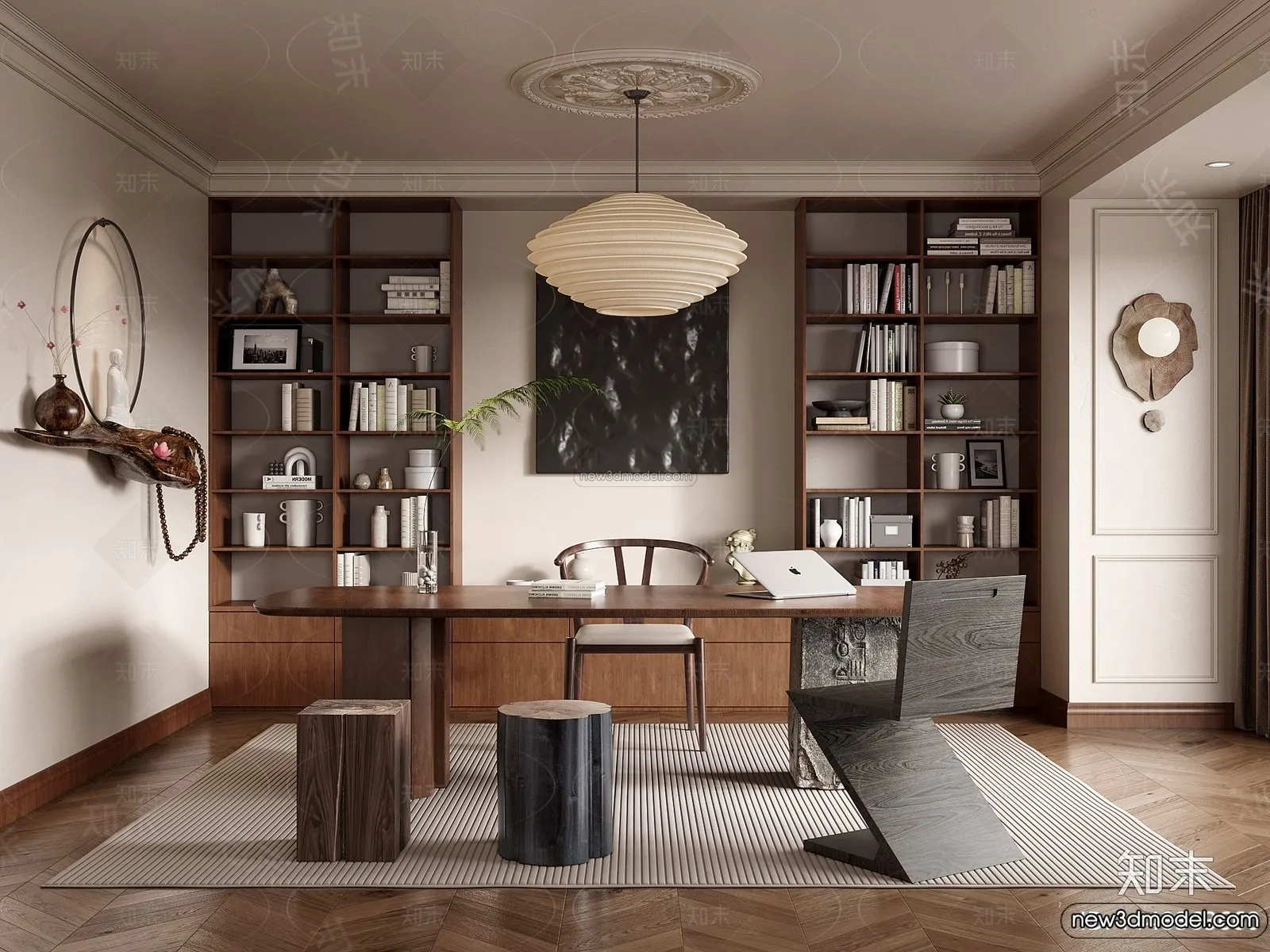 Study And Work Space – 3D Interior Scene – French Style – 003