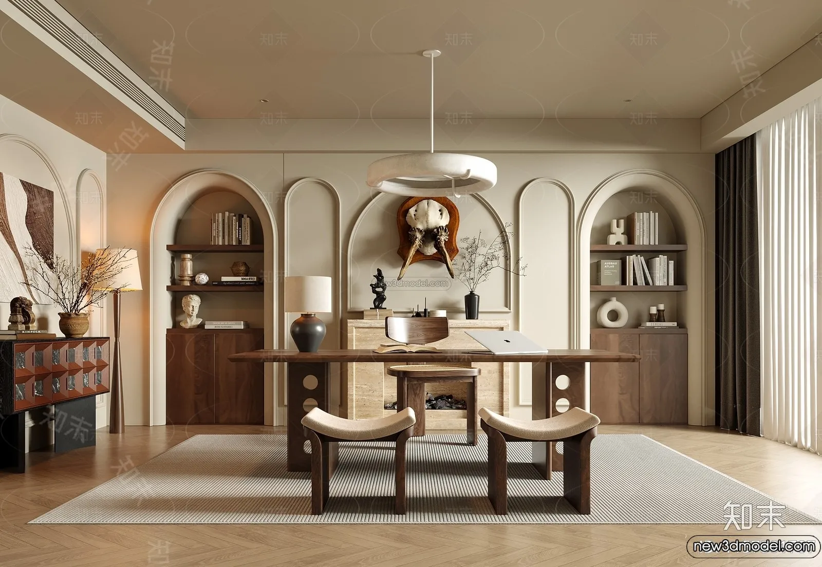 Study And Work Space – 3D Interior Scene – French Style – 007