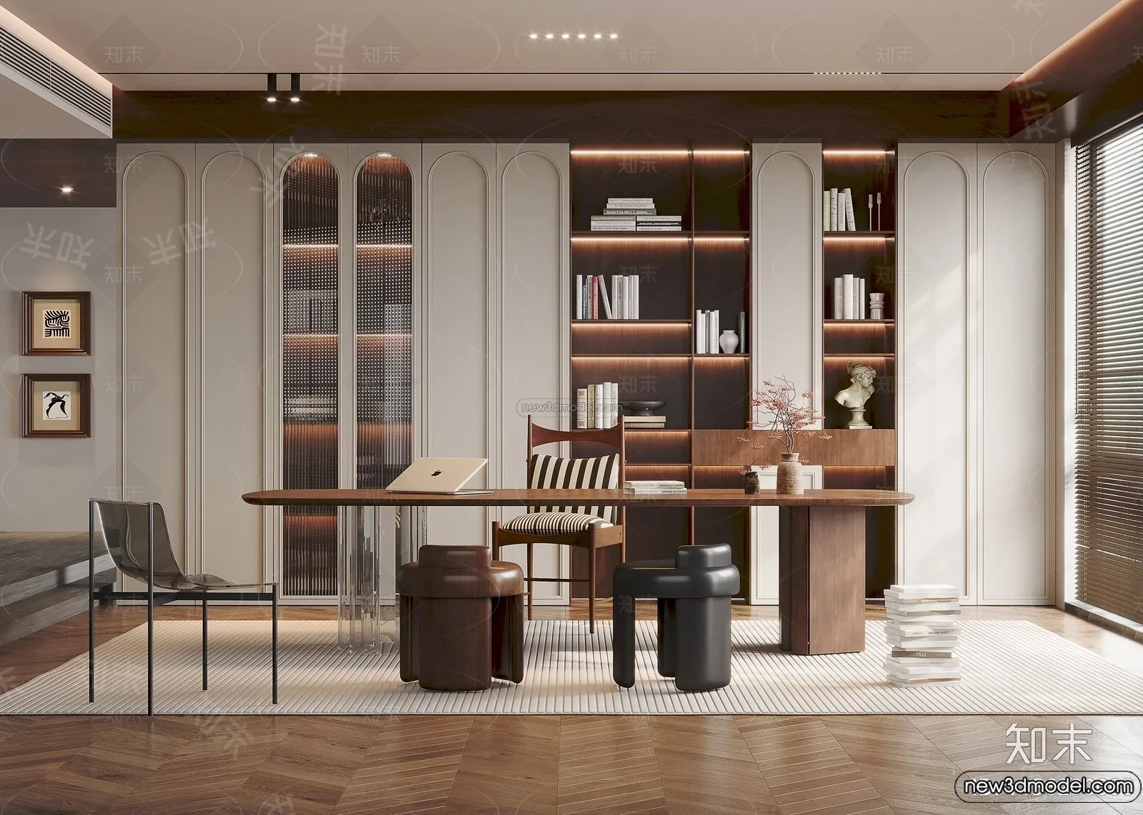 Study And Work Space – 3D Interior Scene – French Style – 008