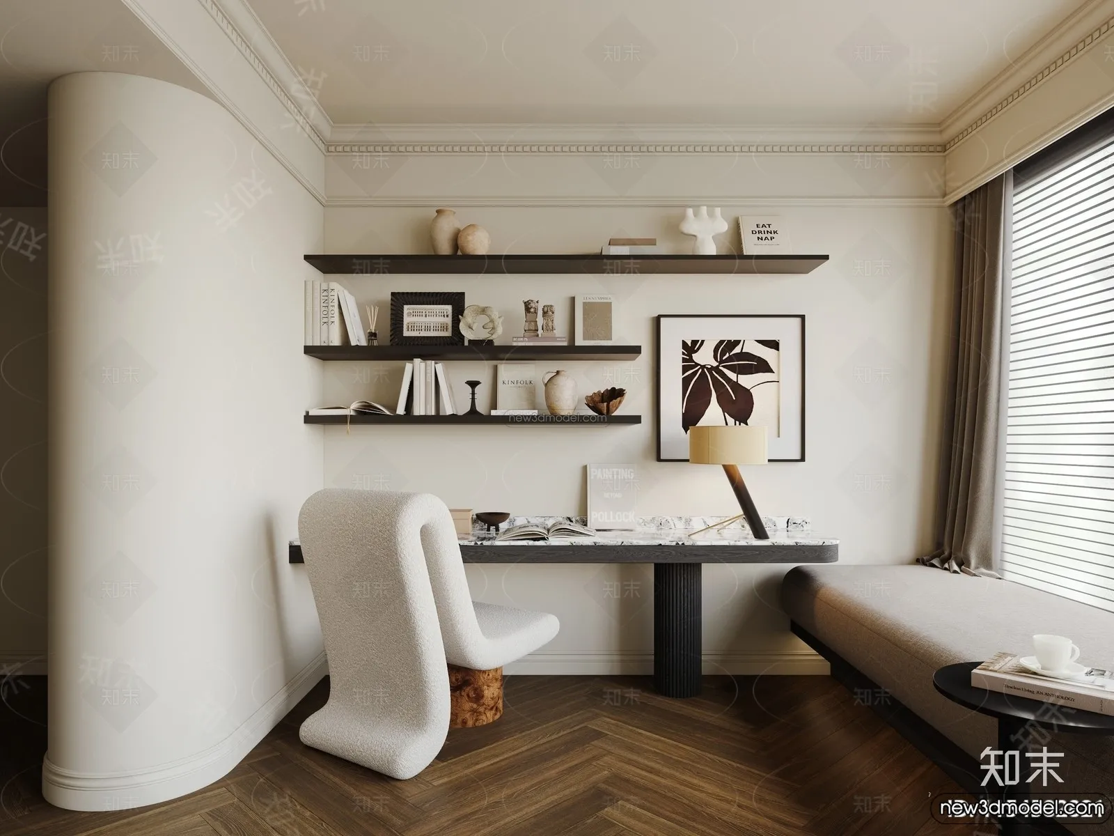 Study And Work Space – 3D Interior Scene – French Style – 012