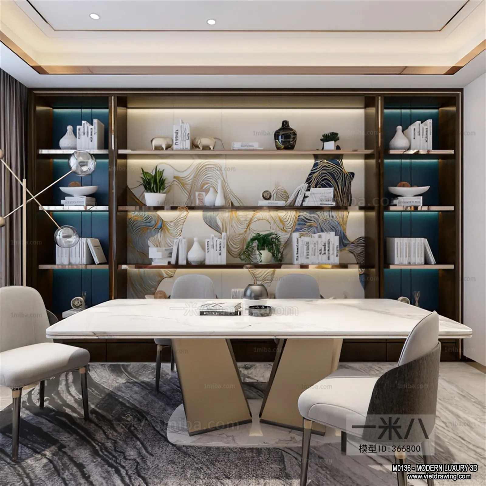 Study and Work Space – 3D Interior Scene – Luxury Style – 013