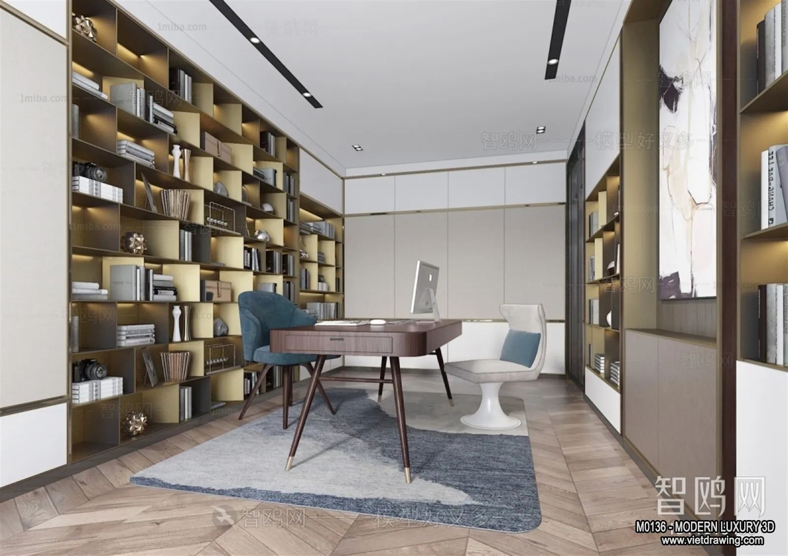 Study and Work Space – 3D Interior Scene – Luxury Style – 020