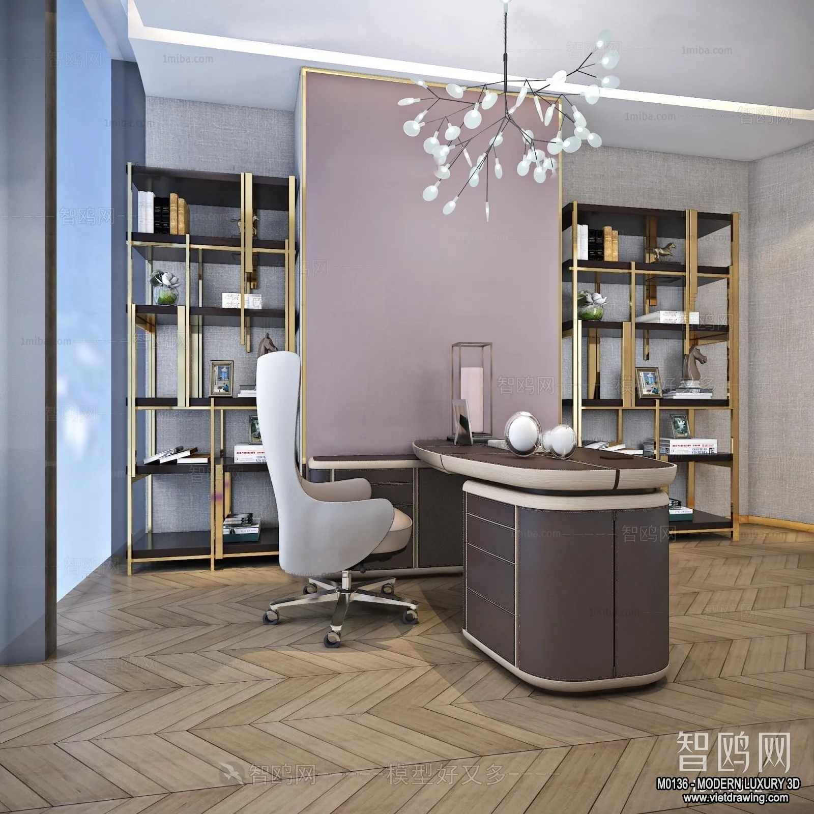 Study and Work Space – 3D Interior Scene – Luxury Style – 021