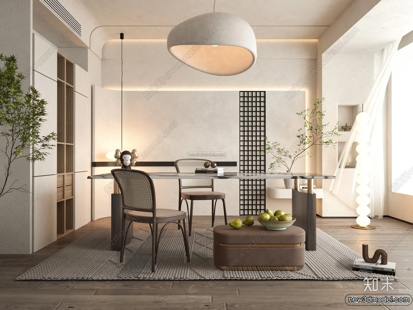 Study And Work Space 3D Interior Scene Model – Wabi Sabi Style – 003