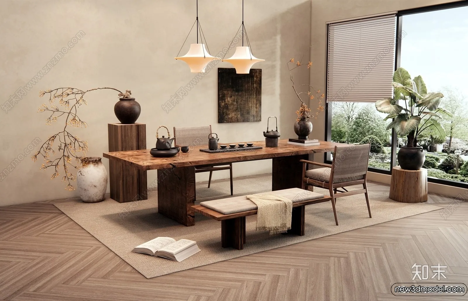 Study And Work Space 3D Interior Scene Model – Wabi Sabi Style – 015