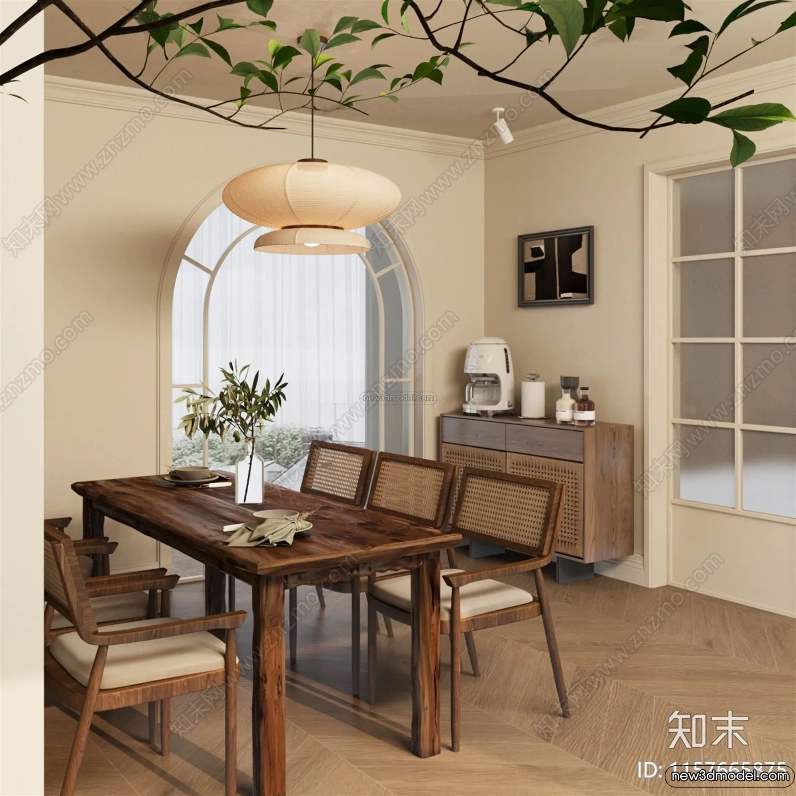 Study And Work Space 3D Interior Scene Model – Wabi Sabi Style – 017