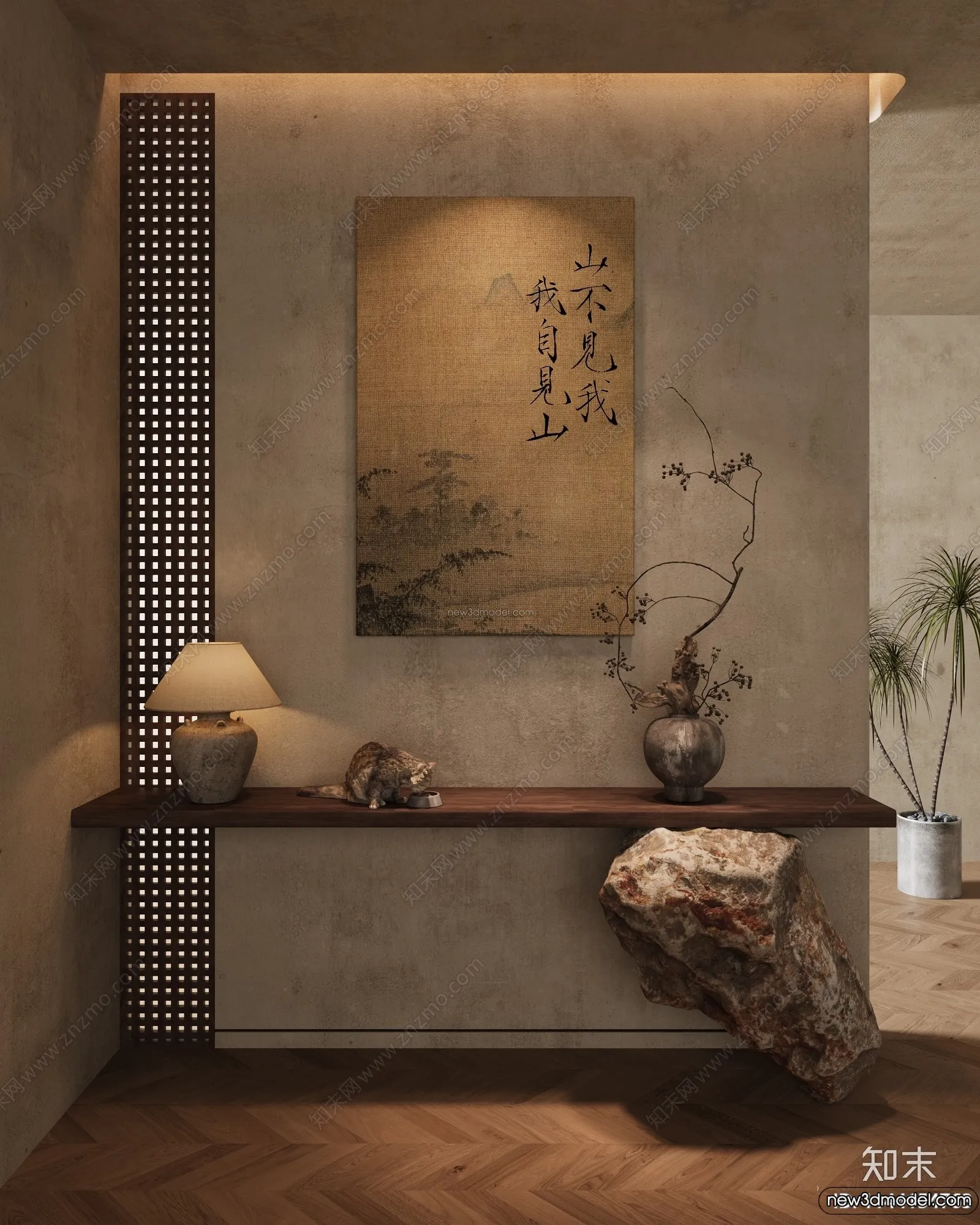 Study And Work Space 3D Interior Scene Model – Wabi Sabi Style – 027