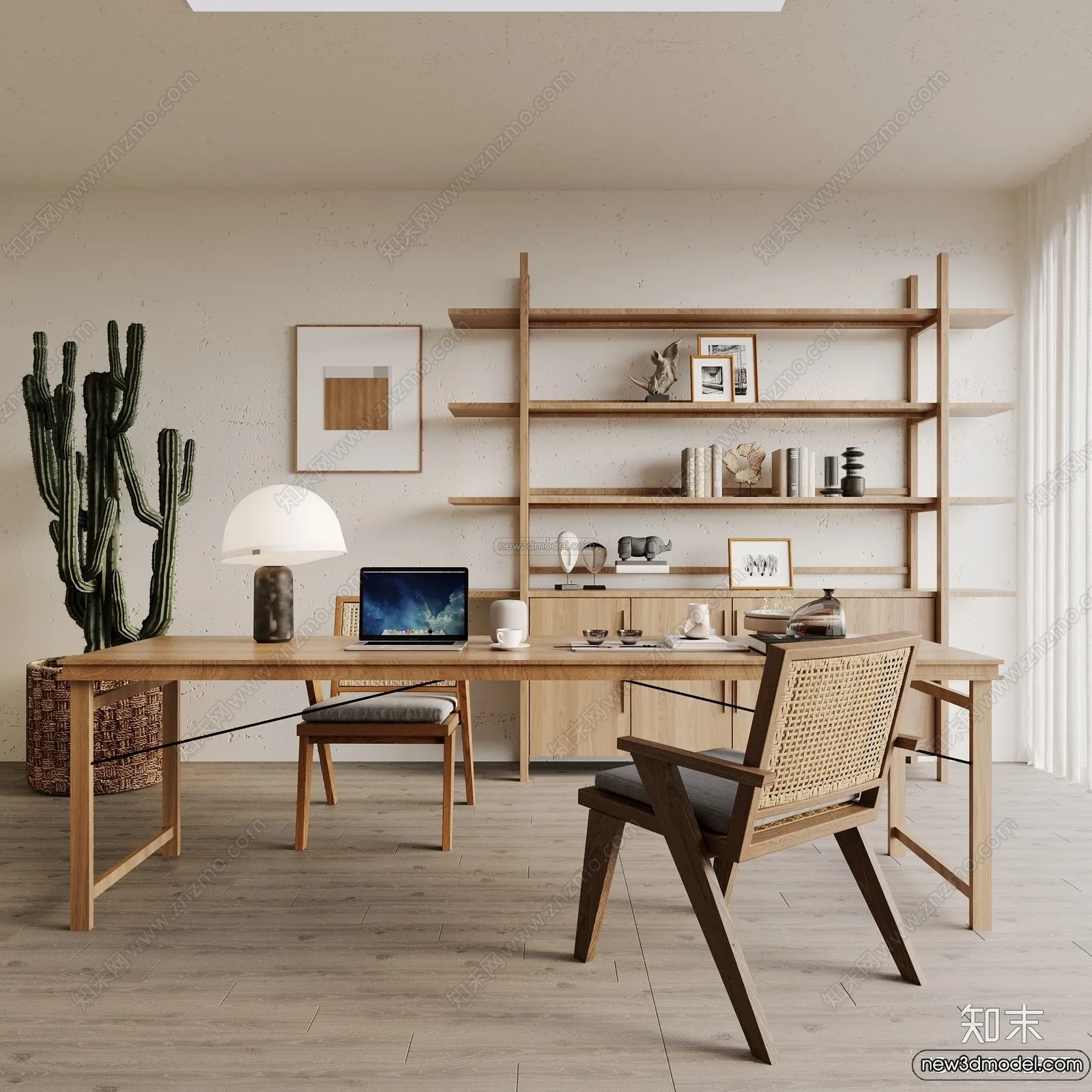 Study And Work Space 3D Interior Scene Model – Wabi Sabi Style – 028