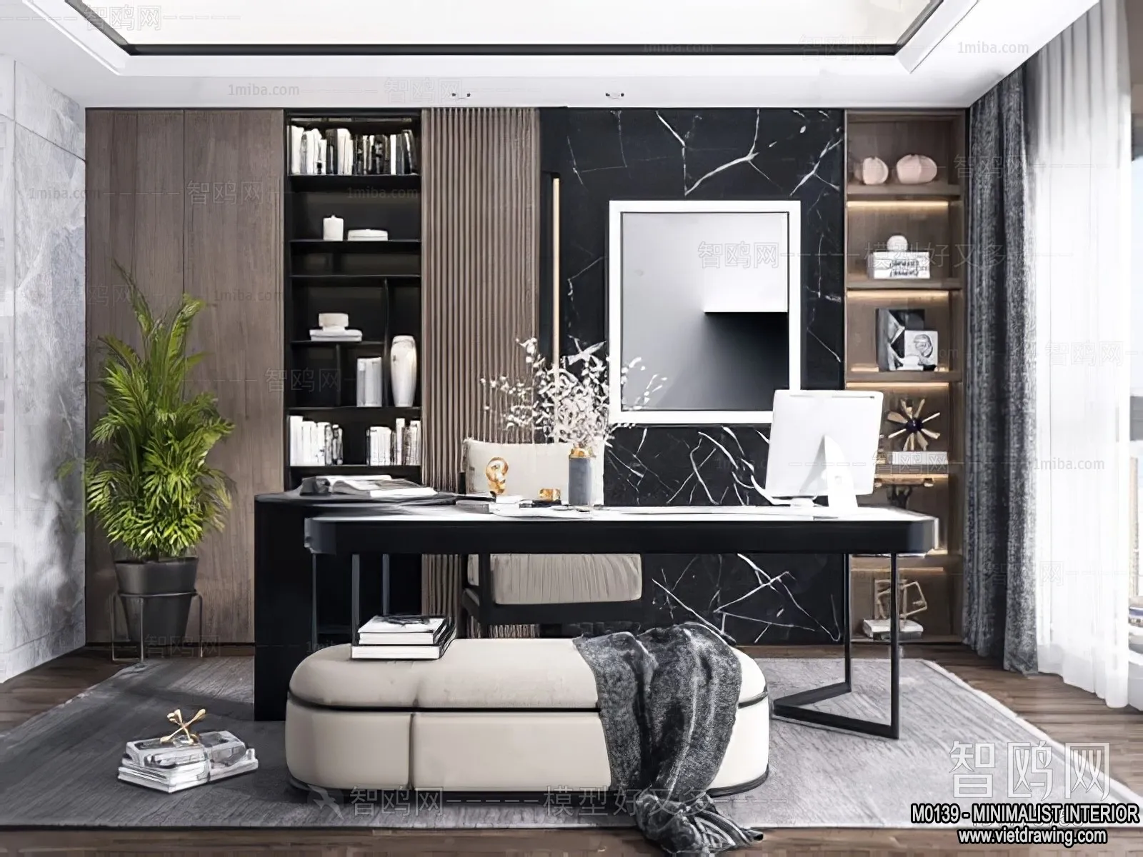 Study and Work Space – Minimalist Style – 3D Interior Scene – 004