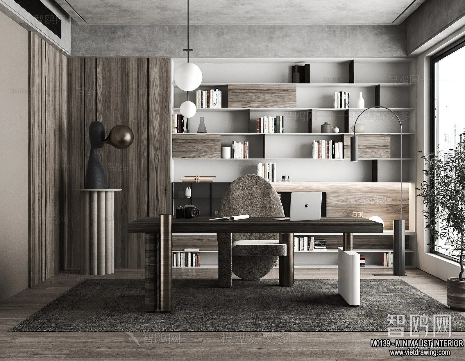 Study and Work Space – Minimalist Style – 3D Interior Scene – 007