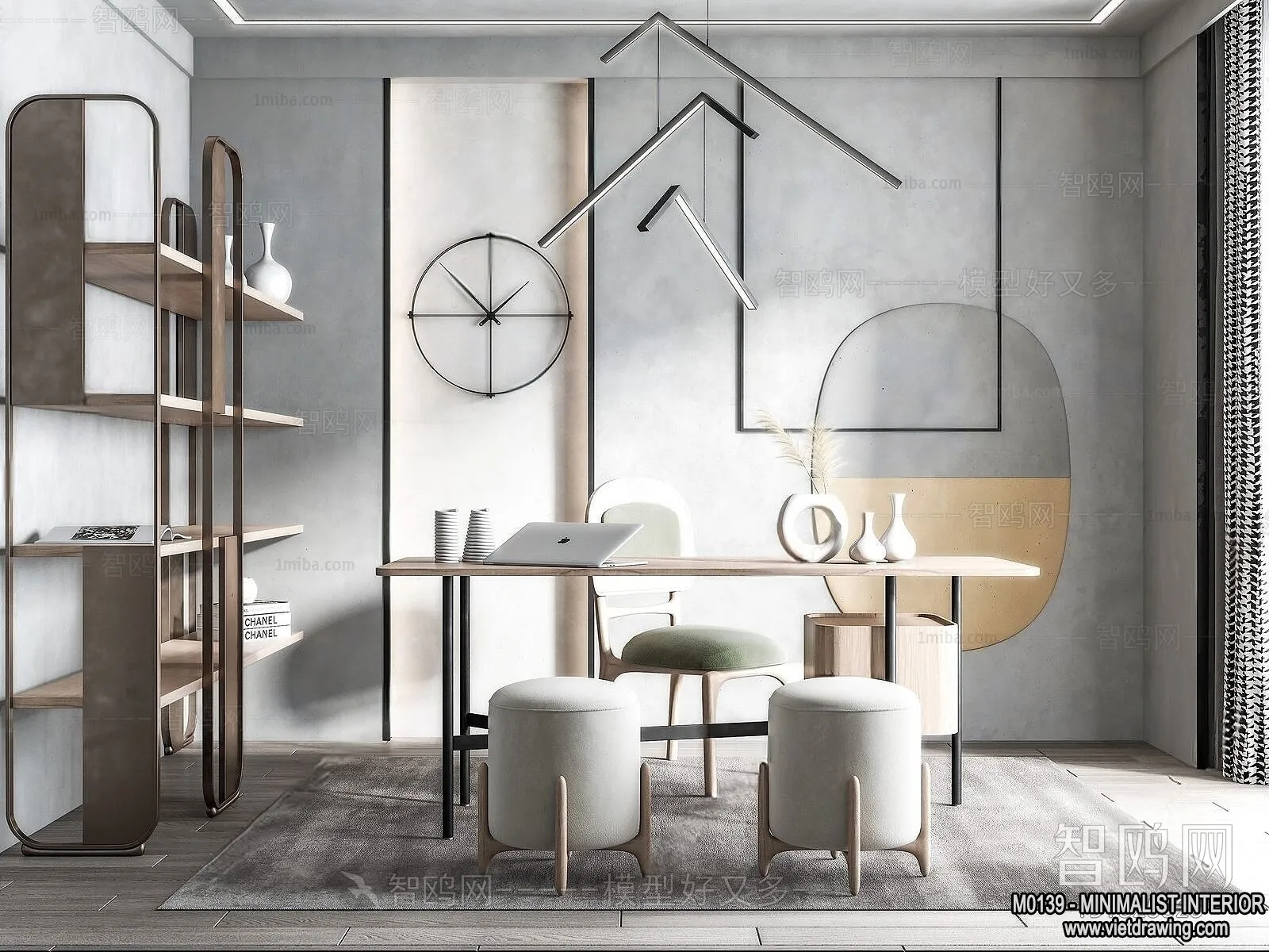 Study and Work Space – Minimalist Style – 3D Interior Scene – 008