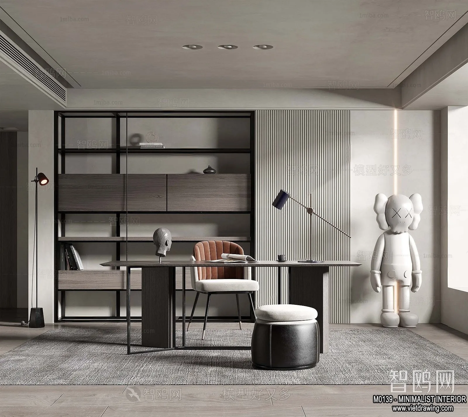 Study and Work Space – Minimalist Style – 3D Interior Scene – 009