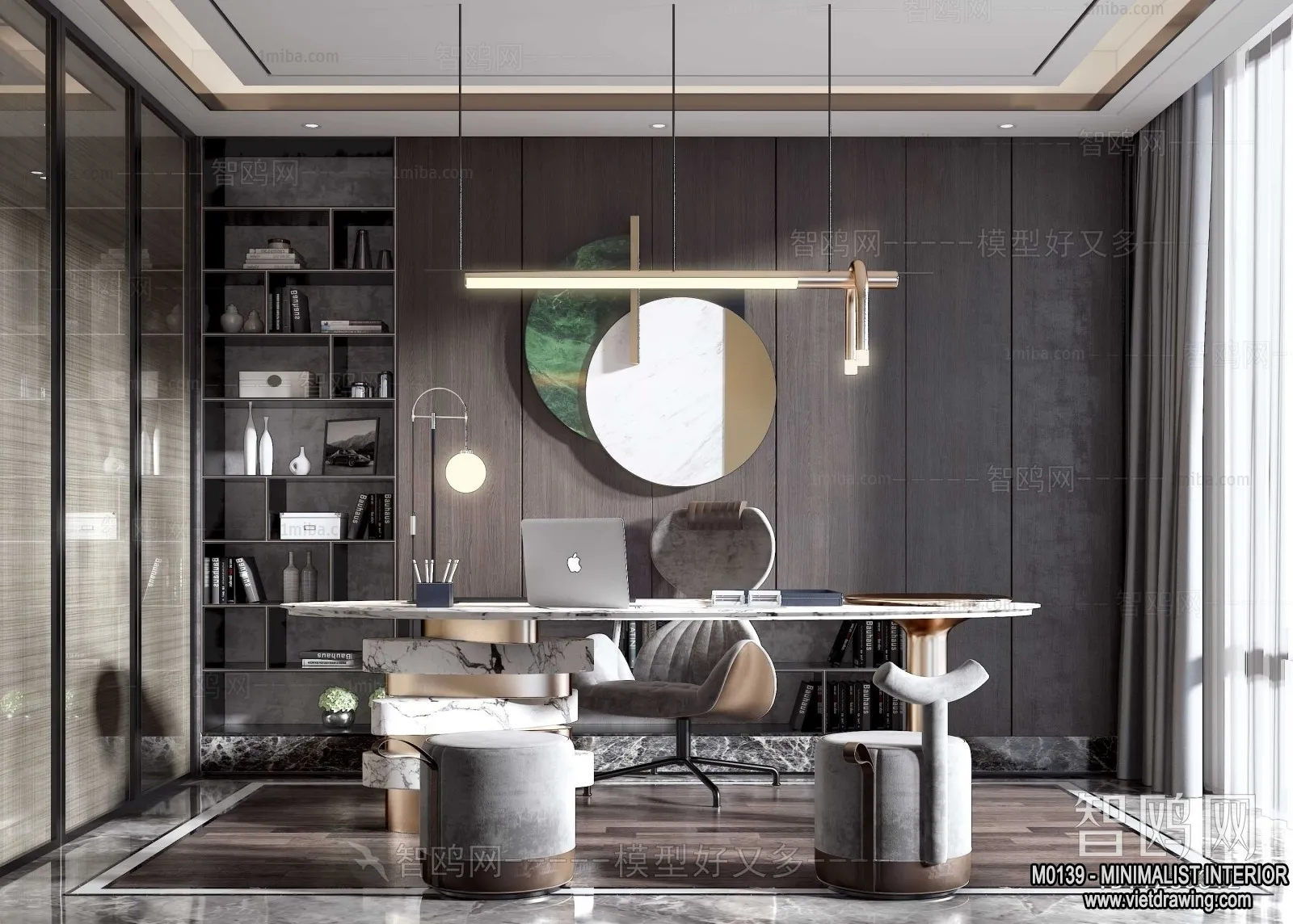 Study and Work Space – Minimalist Style – 3D Interior Scene – 015