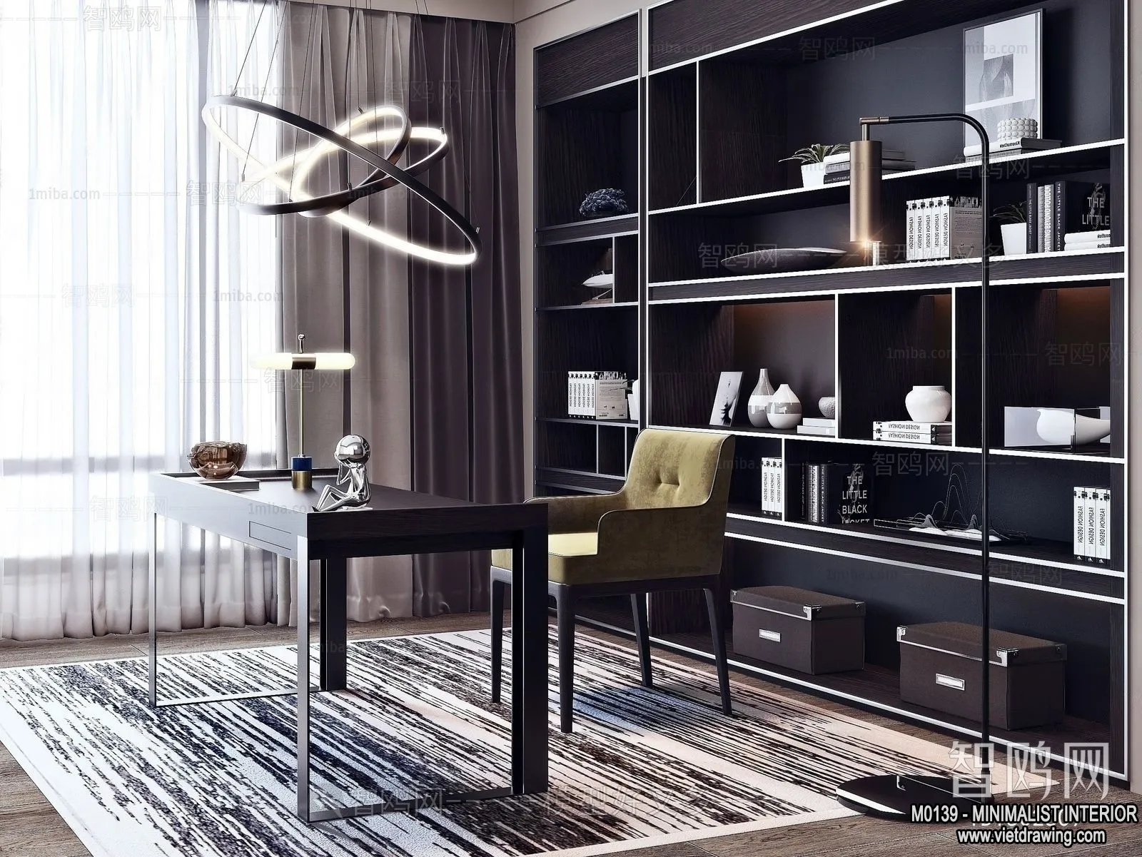 Study and Work Space – Minimalist Style – 3D Interior Scene – 016