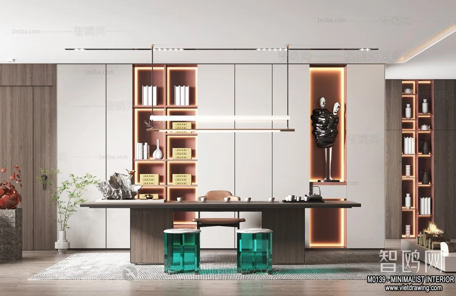 Study and Work Space – Minimalist Style – 3D Interior Scene – 017