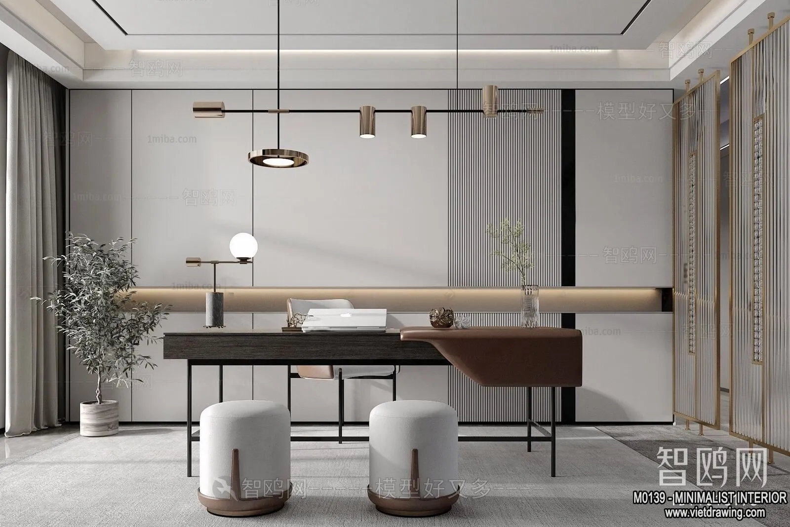 Study and Work Space – Minimalist Style – 3D Interior Scene – 020