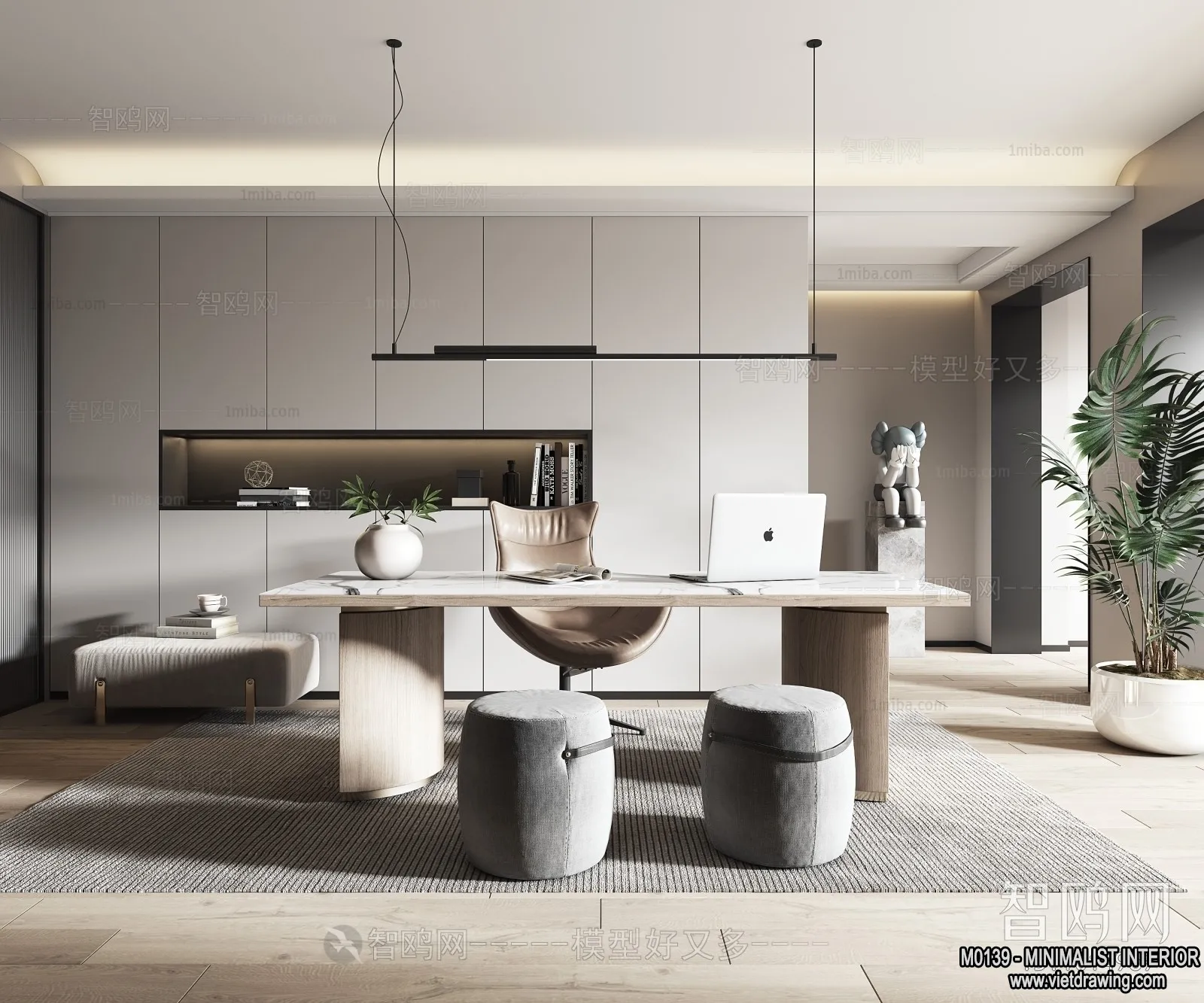 Study and Work Space – Minimalist Style – 3D Interior Scene – 021