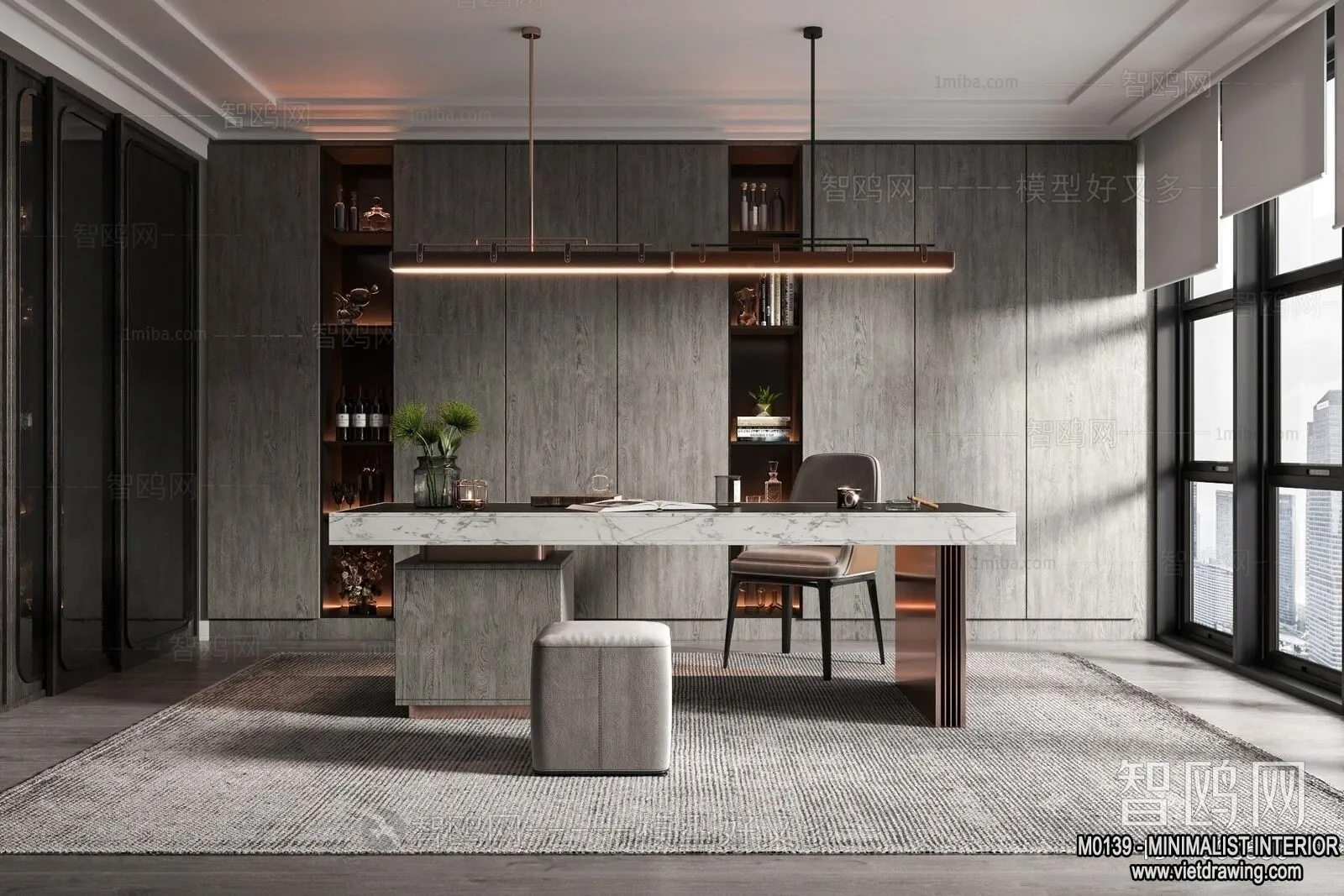 Study and Work Space – Minimalist Style – 3D Interior Scene – 026