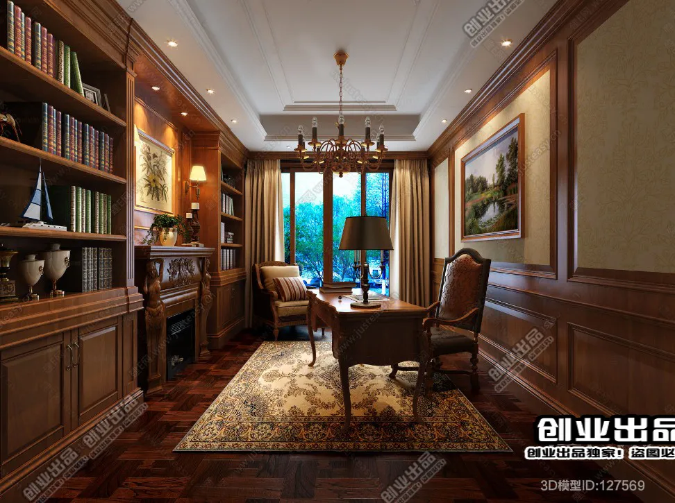 Study Space 3D Interior Scene – American Style – 002