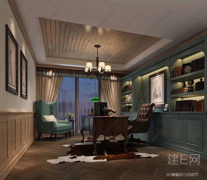 Study Space 3D Interior Scene – American Style – 007