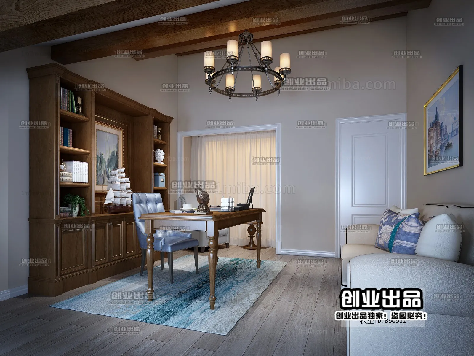 Study Space 3D Interior Scene – American Style – 012