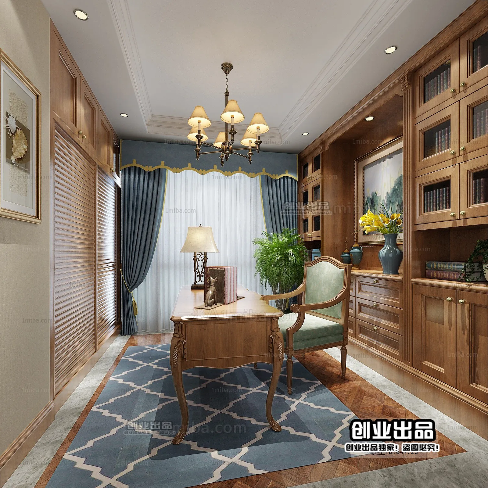 Study Space 3D Interior Scene – American Style – 014