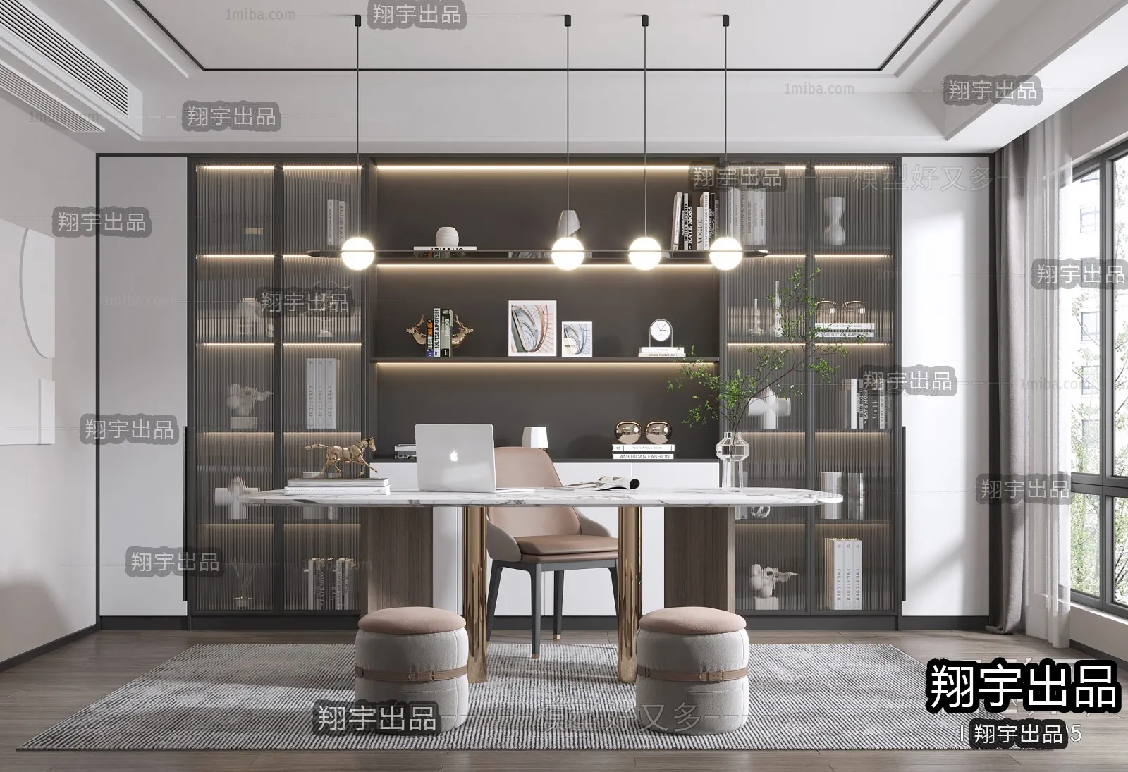 Study Space – Modern Style Interior 3D Scenes – 001