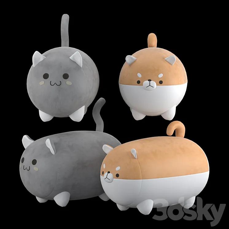 Stuffed toys cat and dog 3DS Max
