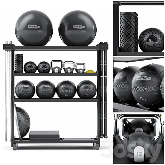 Stylish fitness set from Technogym SKILLTOOLS Kit. Sport equipment 3DS Max Model