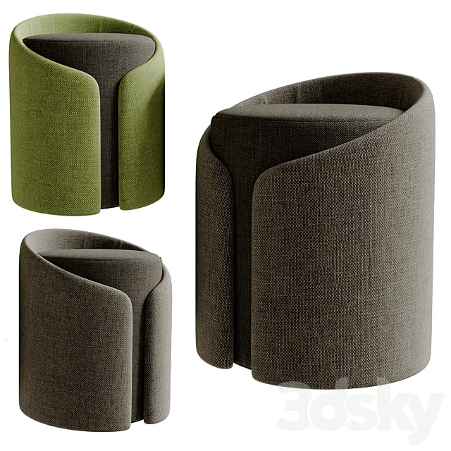 Stylish Round Upholstered Ottoman Cotton and Linen Ottoman Pouf 3ds Max